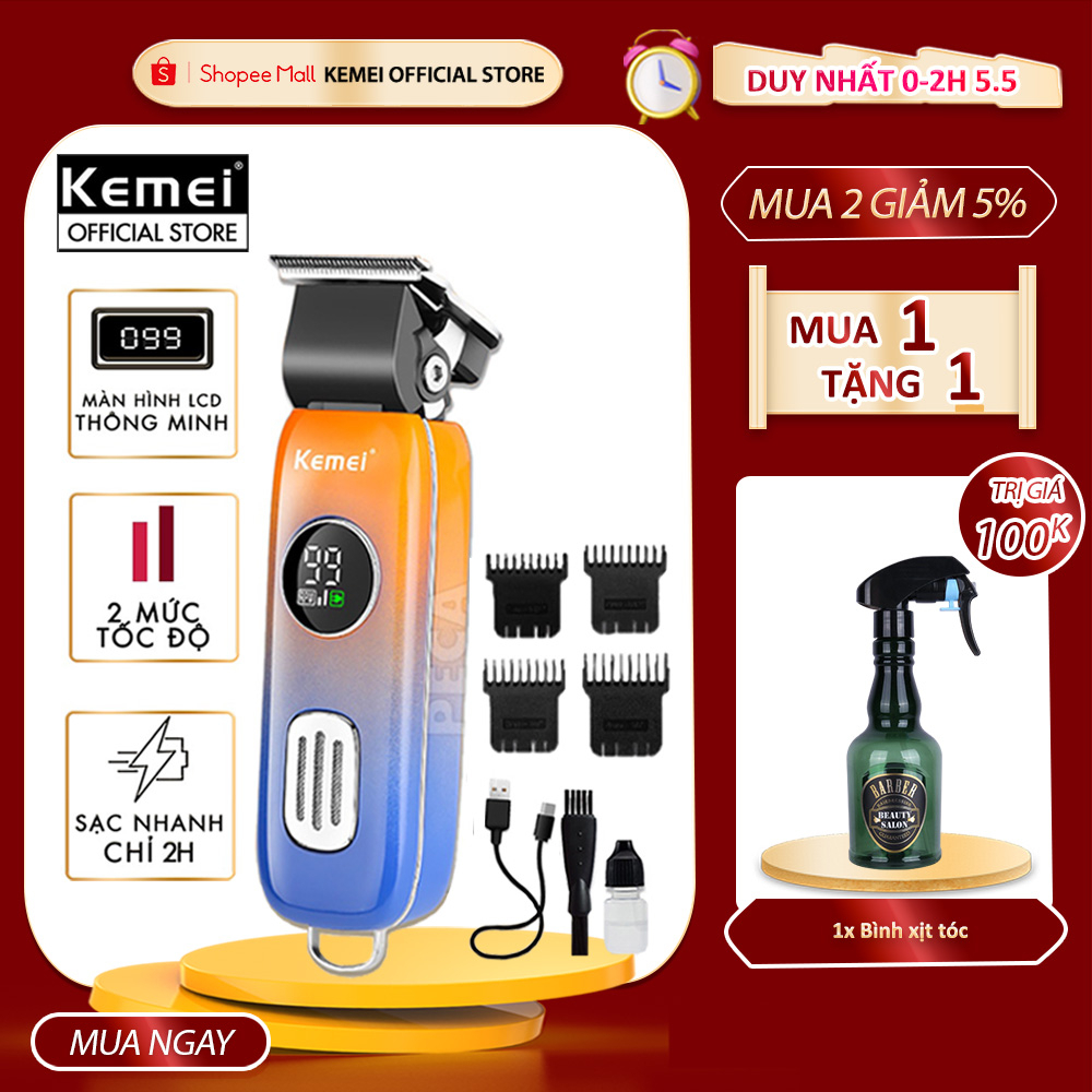 Tông đơ cắt tóc không dây Kemei KM-1837 màn hình LCD thông minh có thể cắt tóc - chấn viền -cạo râu...