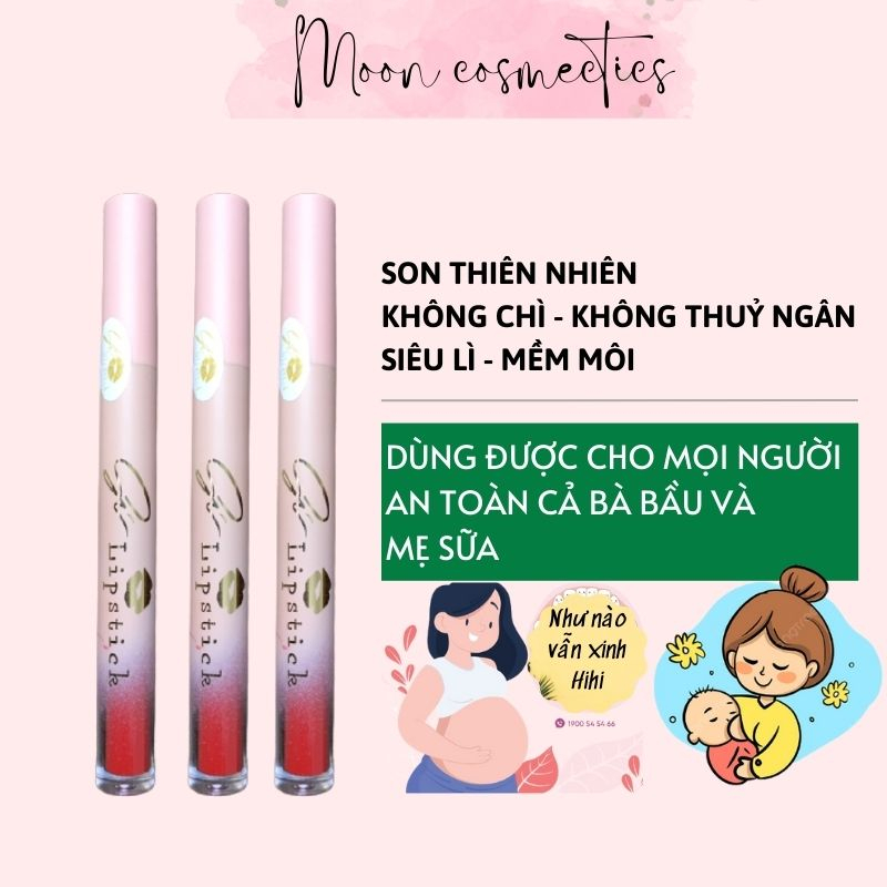 Son Lì Không Chì Thiên Nhiên Siêu Mượt Mềm Mịn Dưỡng Môi Dùng An Toàn Cho Bà Bầu Và Mẹ Bỉm Sữa MOON Cosmectics 5g