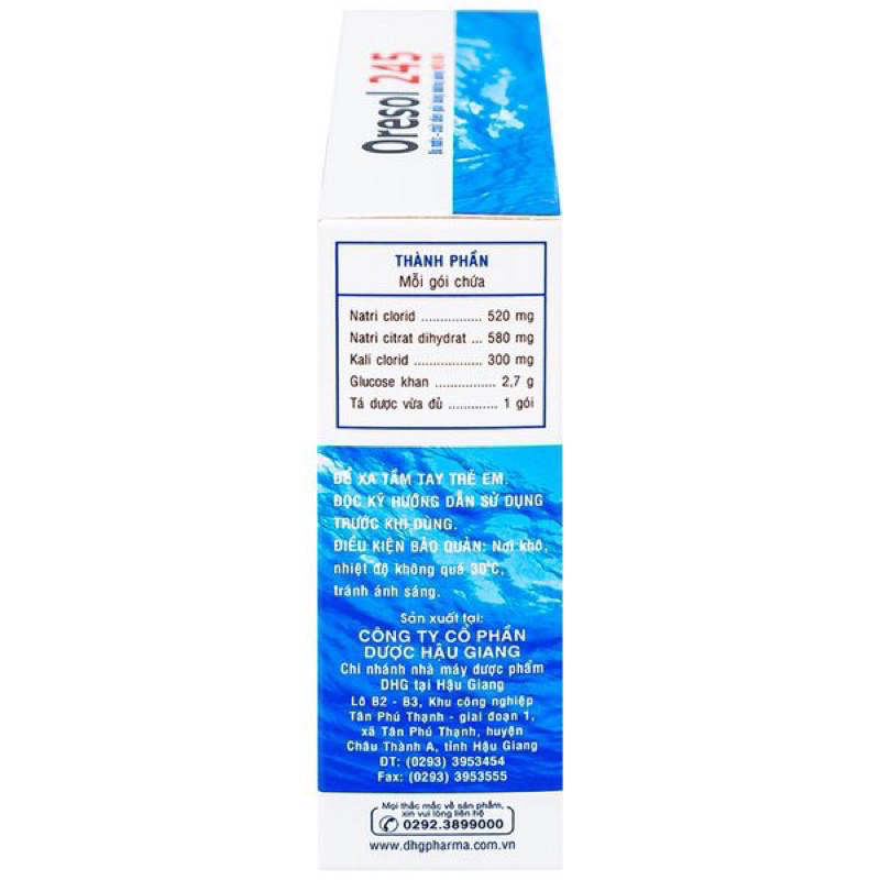 Gói Oresol 245 Bù nước và điện giải cho cơ thể. Hộp 20 gói 4,1gram.