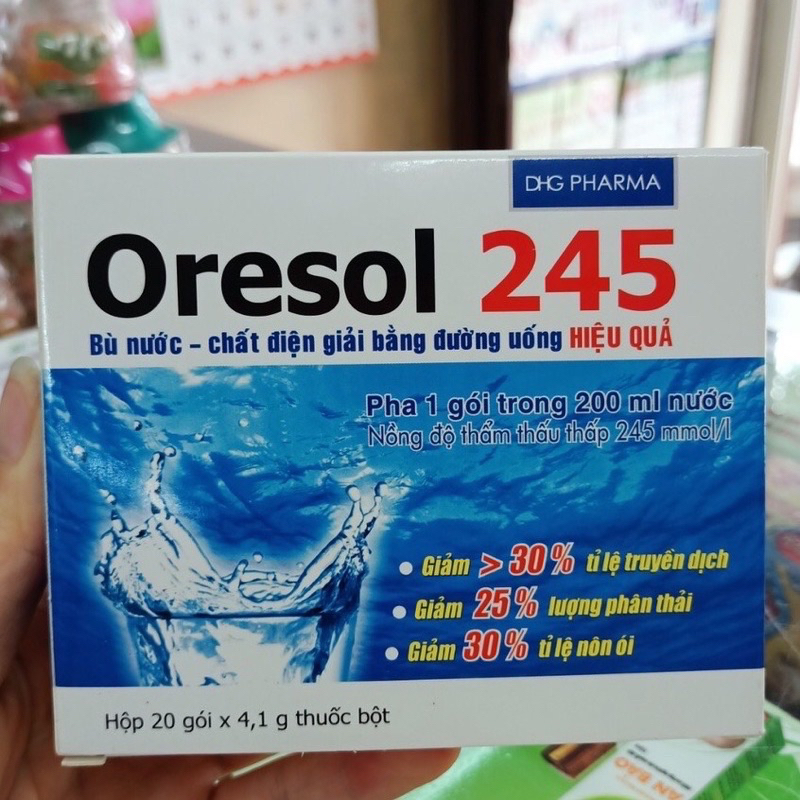 Gói Oresol 245 Bù nước và điện giải cho cơ thể. Hộp 20 gói 4,1gram.