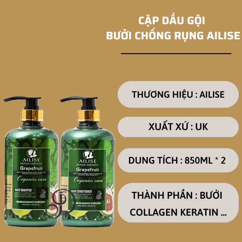 Dầu Gội Xả Bưởi AILISE GRAPEFRUIT 850ML * 2 Chống Rụng Tóc Kích Mọc Tóc Phục Hồi Tóc Khô Xơ Hư Tổn