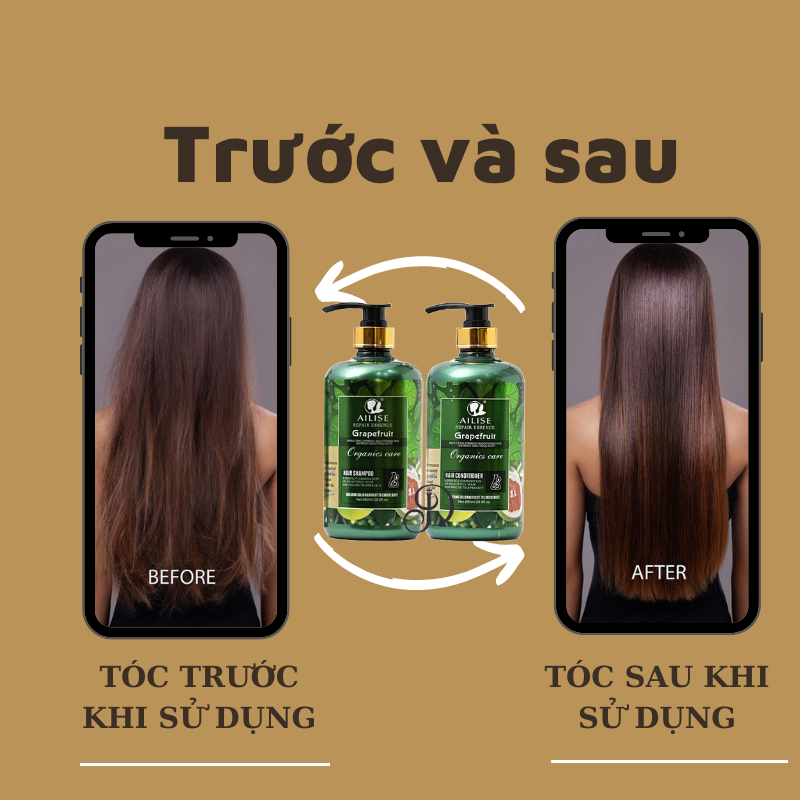 Dầu Gội Xả Bưởi AILISE GRAPEFRUIT 850ML * 2 Chống Rụng Tóc Kích Mọc Tóc Phục Hồi Tóc Khô Xơ Hư Tổn