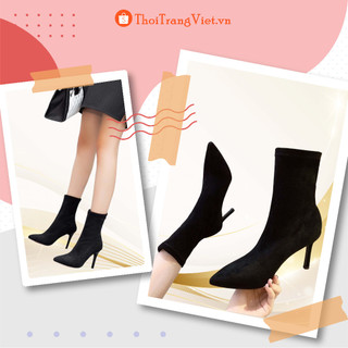 Giày bốt nữ chất da lộn mũi nhọn, Bột nữ gót nhọn cao 7p siêu sang chảnh cho chị em