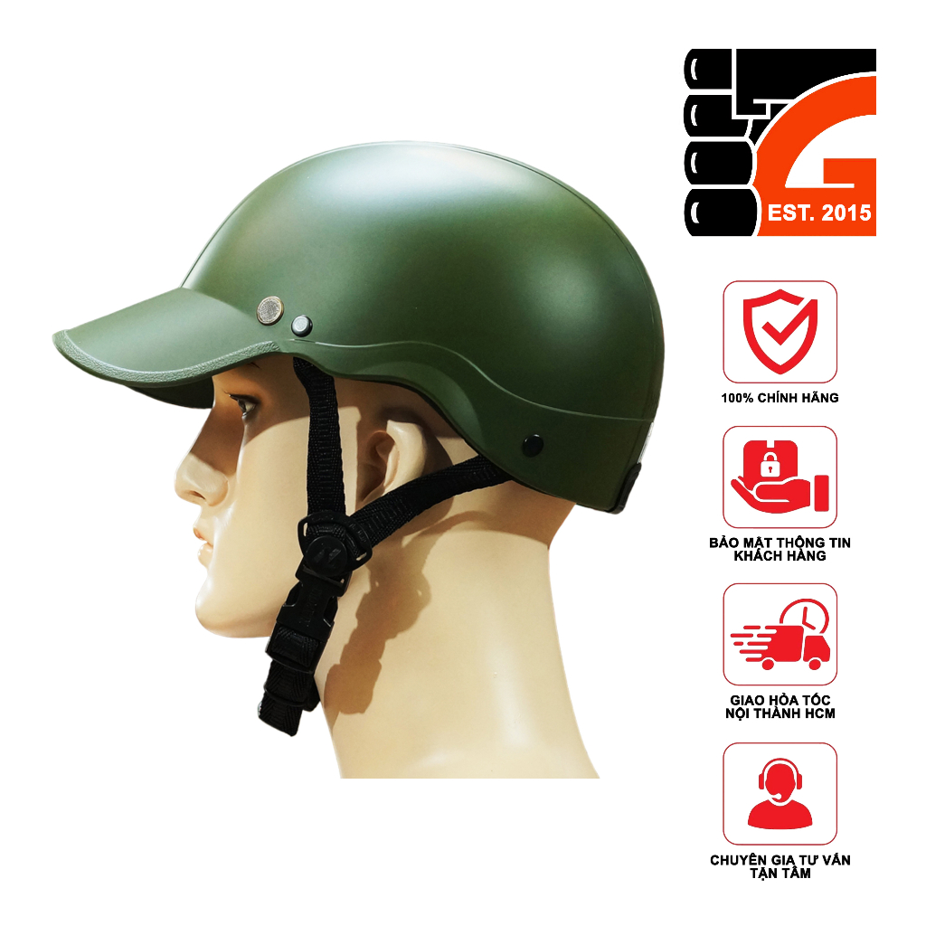 Mũ Bảo Hiểm 1/2 NAPOLI Nón Kết màu xanh rêu Trẻ Trung - FREESIZE 54-59cm - Dùng cho người đi moto, xe máy