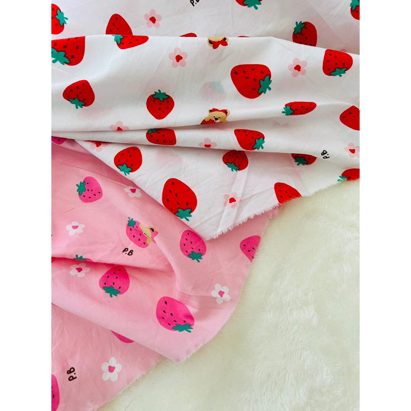 Vải thô hình gấu và quả dâu siêu kute