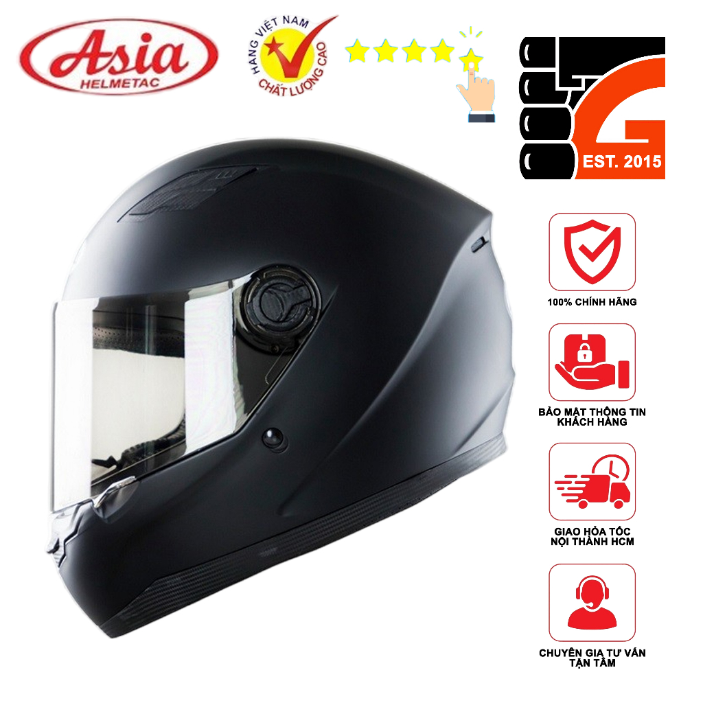 Mũ bảo hiểm fullface cao cấp - Asia MT136 đen nhám - Dành cho người đi xe máy