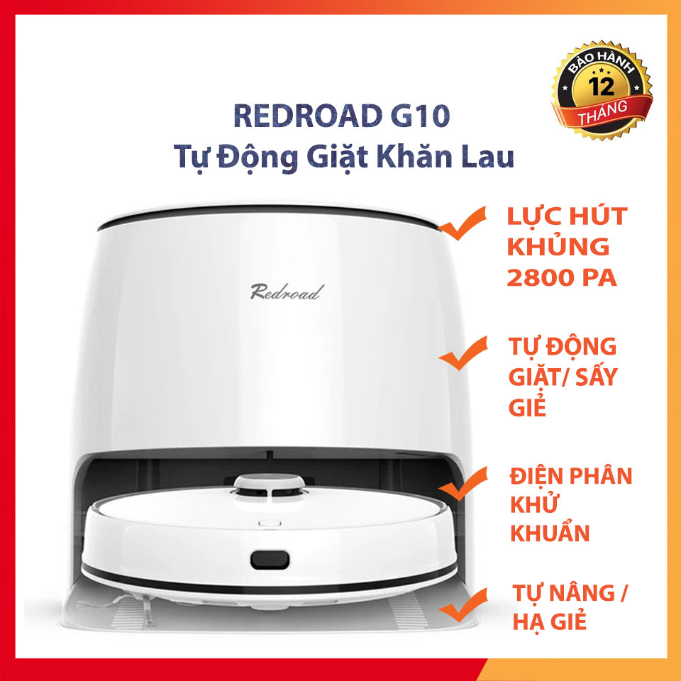 Robot Hút Bụi Lau Nhà Redroad G10 - Robot tự động giặt khăn khử khuẩn - BẢO HÀNH 12 THÁNG