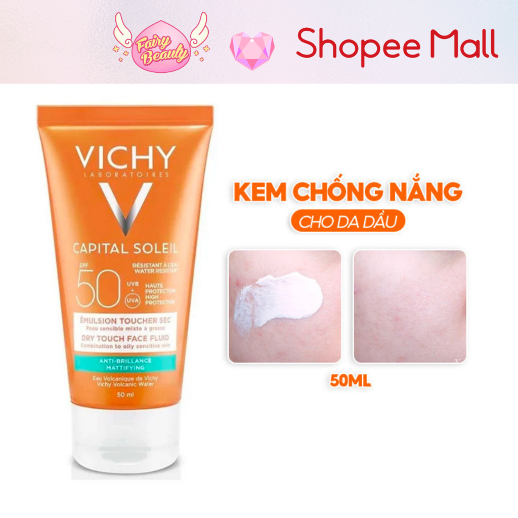 [VICHY] Kem Chống Nắng Kiểm Soát Nhờn Cho Da Dầu Nhạy Cảm Capital Soleil Dry Touch Face Fluid SPF50 UVB+UVA 50/3ml