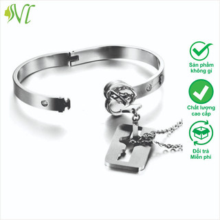 Vòng tay ổ khoá dây chuyền chìa khóa titan không đen xài nước tốt
