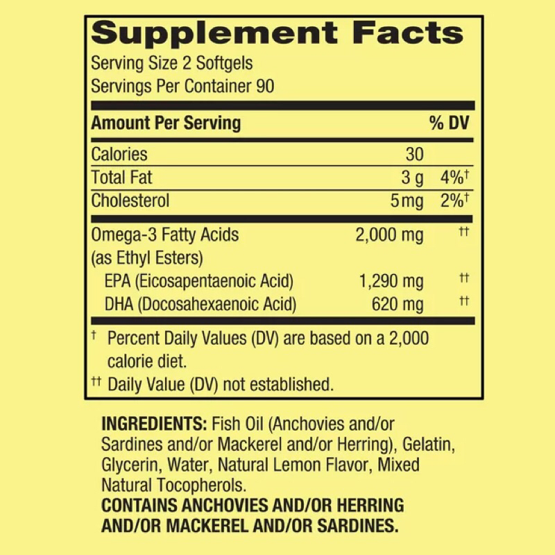 Viên dầu cá vị chanh Spring Velley Omega 3 2000mg  DATE 1/2025