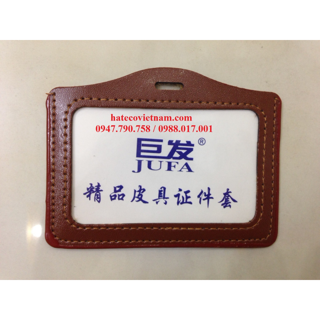 Bao da đựng thẻ nhân viên dọc 8,6 x 5,4cm - mặt thẻ da nâu dọc