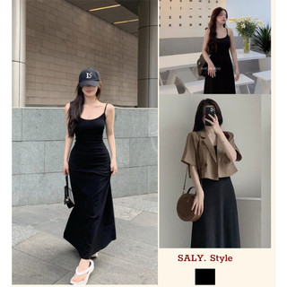 Váy thun 2 dây dáng xòe dài saly - vay2s200_p4k5