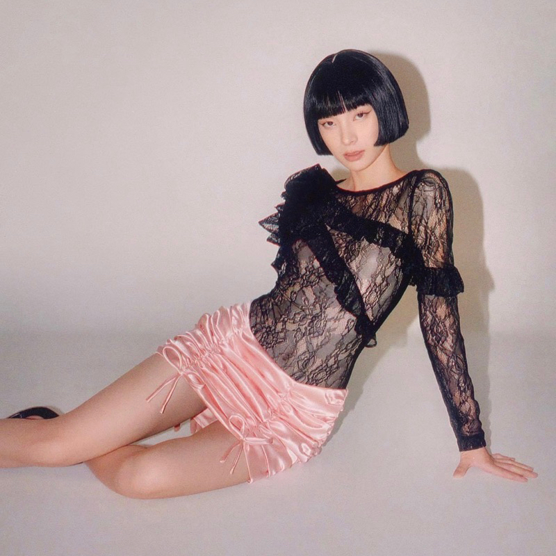 [May Đo] Luisa Mini Skirt• Chân váy lụa nữ lưng thấp đính nơ đường may nhún quyến rũ trẻ trung phong