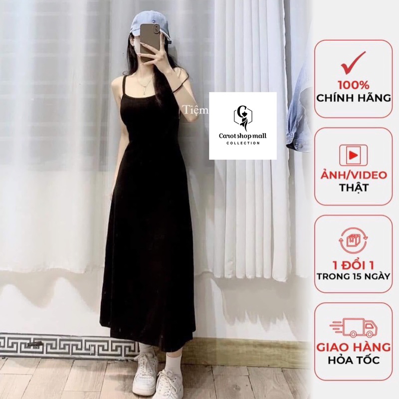 Đầm gân 2 dây xoè đơn giản  - CarotShop