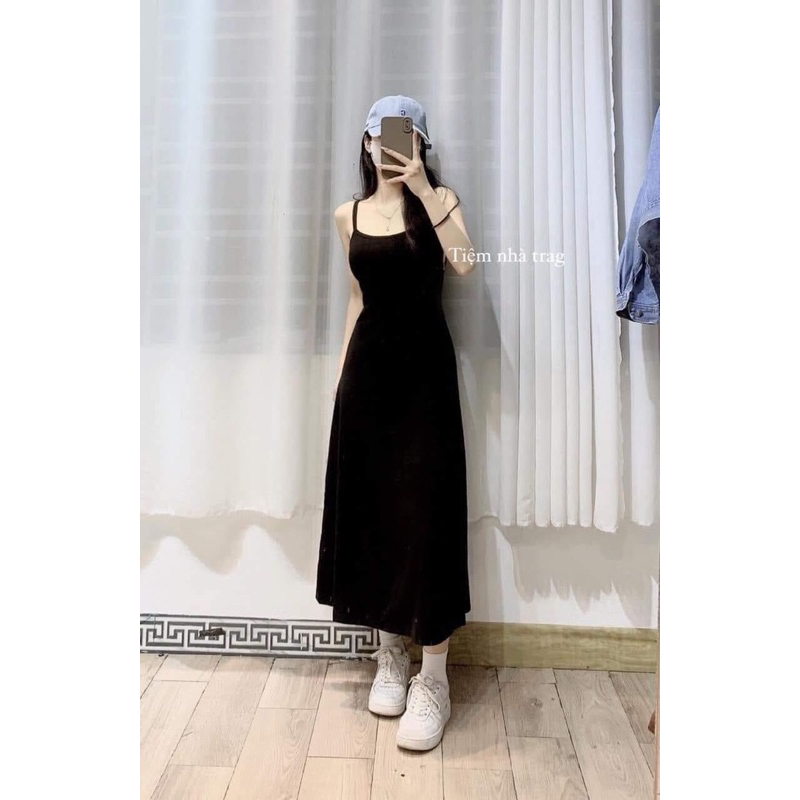 Đầm gân 2 dây xoè đơn giản  - CarotShop