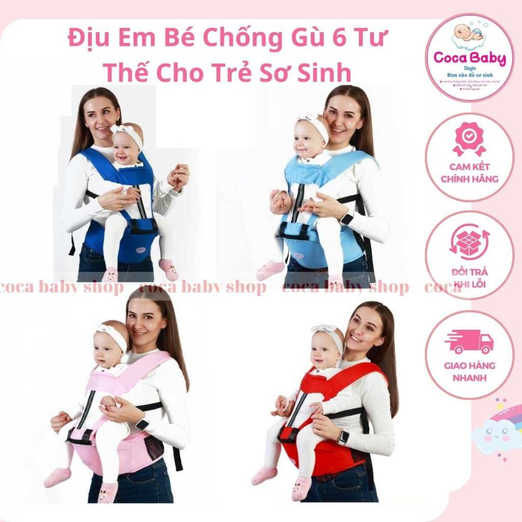 Địu Em Bé Chống Gù 6 Tư Thế Cho Trẻ Sơ Sinh, Đai Địu Em Bé Đi Xe Máy