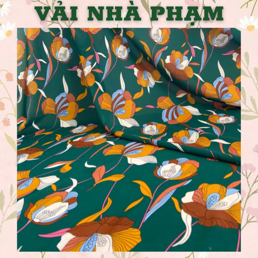 VOAN DỆT CHÉO HOA TO NỀN XANH VE CHAI-KHỔ 1.5M-VẢI NHÀ PHẠM