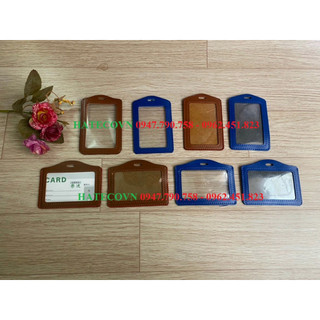 {SALE} 100 Thẻ đeo nhân viên THẺ DA NGANG - DỌC - DÂY NÂU- mặt thẻ da NÂU bao da đựng thẻ, đeo thẻ