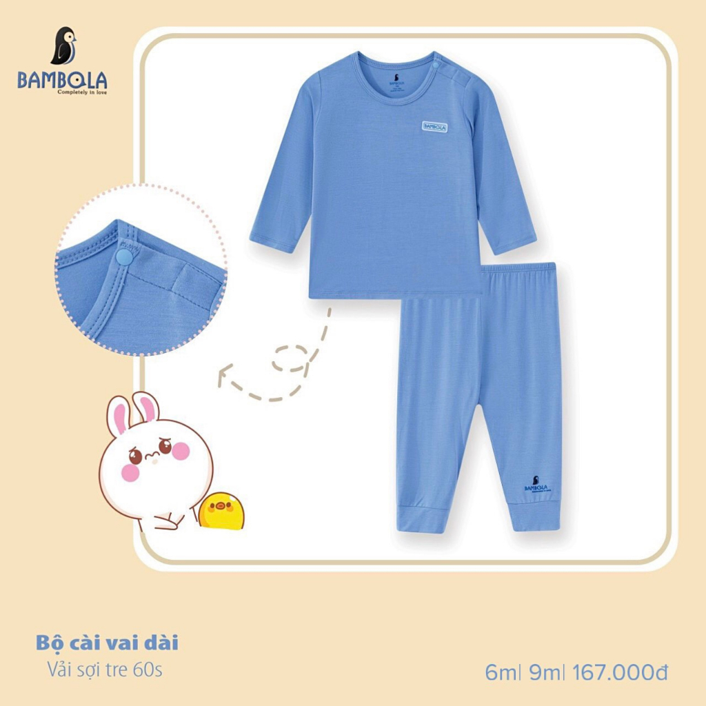 Bộ quần áo dài tay vải sợi tre Bambola cho bé trai, bé gái 1-3y