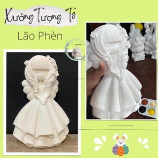 Tượng tô, tô tượng thạch cao công chúa tóc vàng zize to 26cm, tô xong-> trang trí, cất nhẫn 1 chỉ