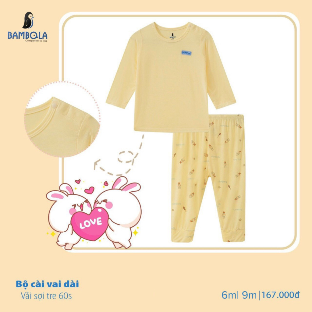 Bộ quần áo dài tay vải sợi tre Bambola cho bé trai, bé gái 1-3y