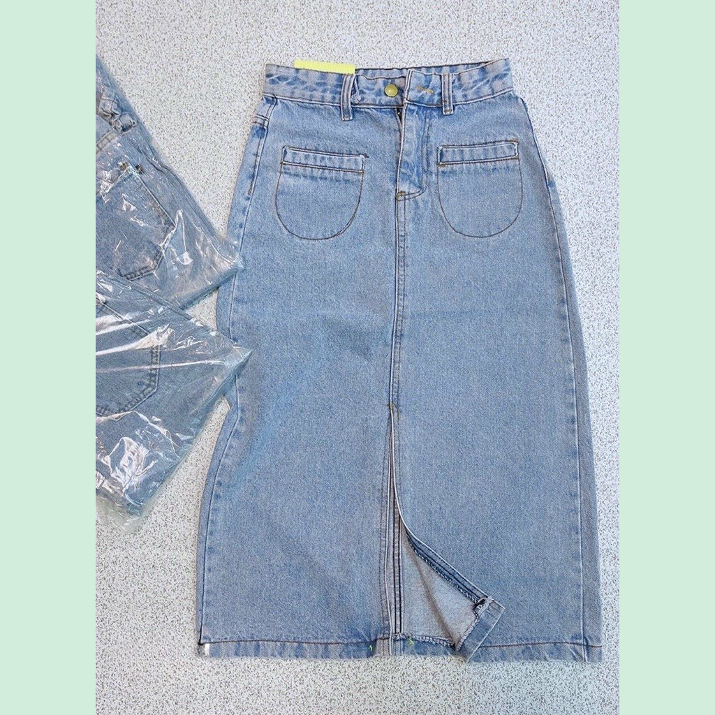 Chân váy jean, váy bò dáng dài Midi, chân váy jean xẻ tà trước, thiết kế 2 túi ngang siêu cá tính | BigBuy360 - bigbuy360.vn