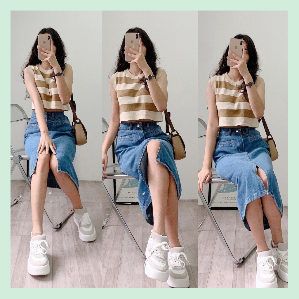 Chân váy jean, váy bò dáng dài Midi, chân váy jean xẻ tà trước, thiết kế 2 túi ngang siêu cá tính | BigBuy360 - bigbuy360.vn