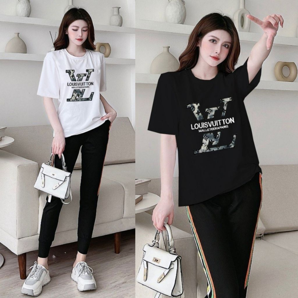 Set bộ nữ quần dài, Đồ bộ bigsize nữ thun cotton, Bộ thể thao nữ áo ngắn tay dễ thương hình thêu dễ thương DOBOSI D2D.
