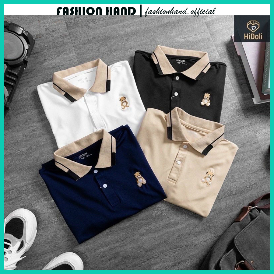 Áo polo nam cổ bẻ họa tiết thêu hình chú gấu Teddy chất liệu vải Cotton mềm mịn chuẩn form - Fashion Hand