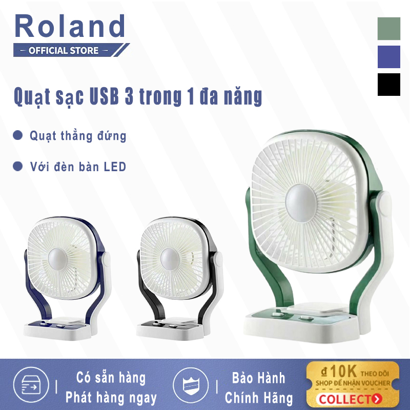 Quạt để bàn di động, chức năng 3 trong 1, có đèn LED chiếu sáng, quạt sạc USB, quạt công suất lớn