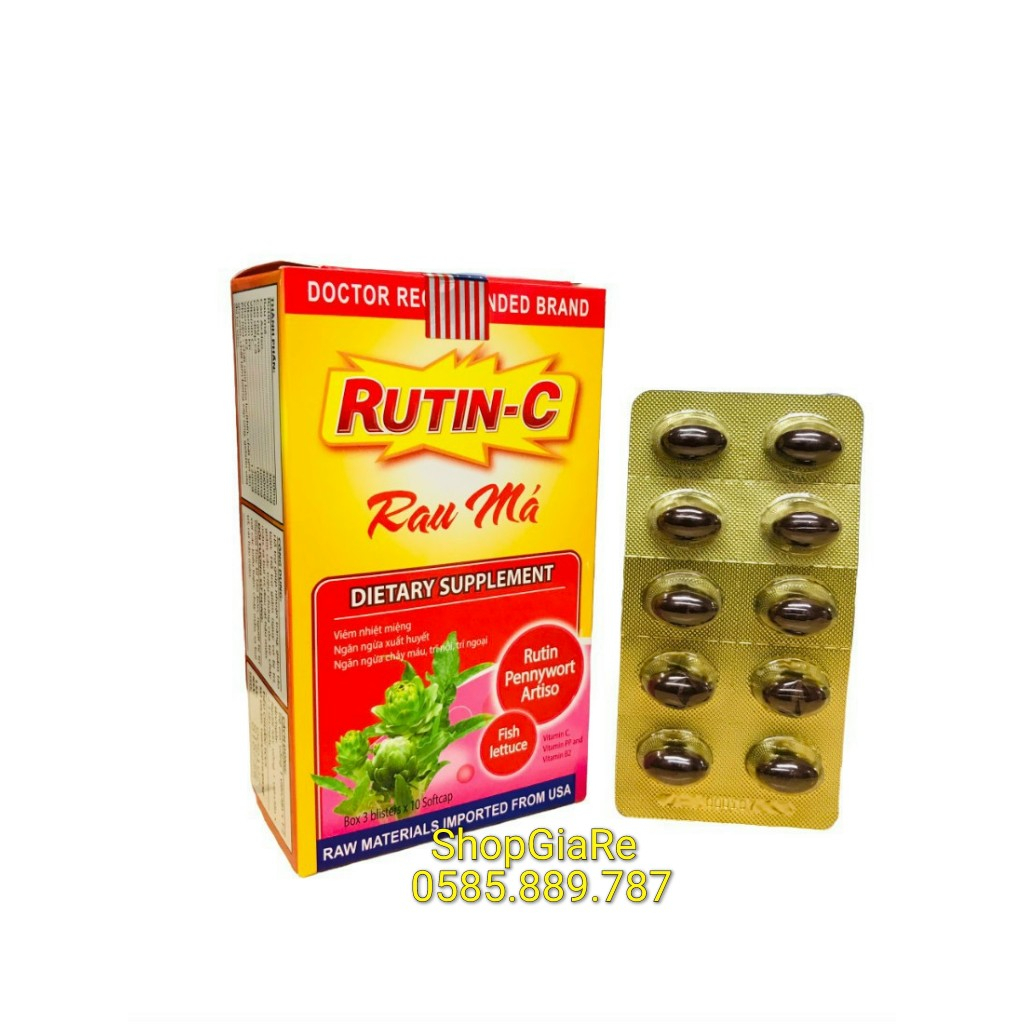 RUTIN - C rau má hỗ trợ điều trị viêm loét miệng, xuất huyết, chảy máu, trĩ ngoại trĩ nội hop 30 viên