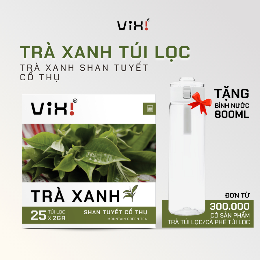 Trà xanh túi lọc ViXi từ trà Shan Tuyết cổ thụ hộp 50gr