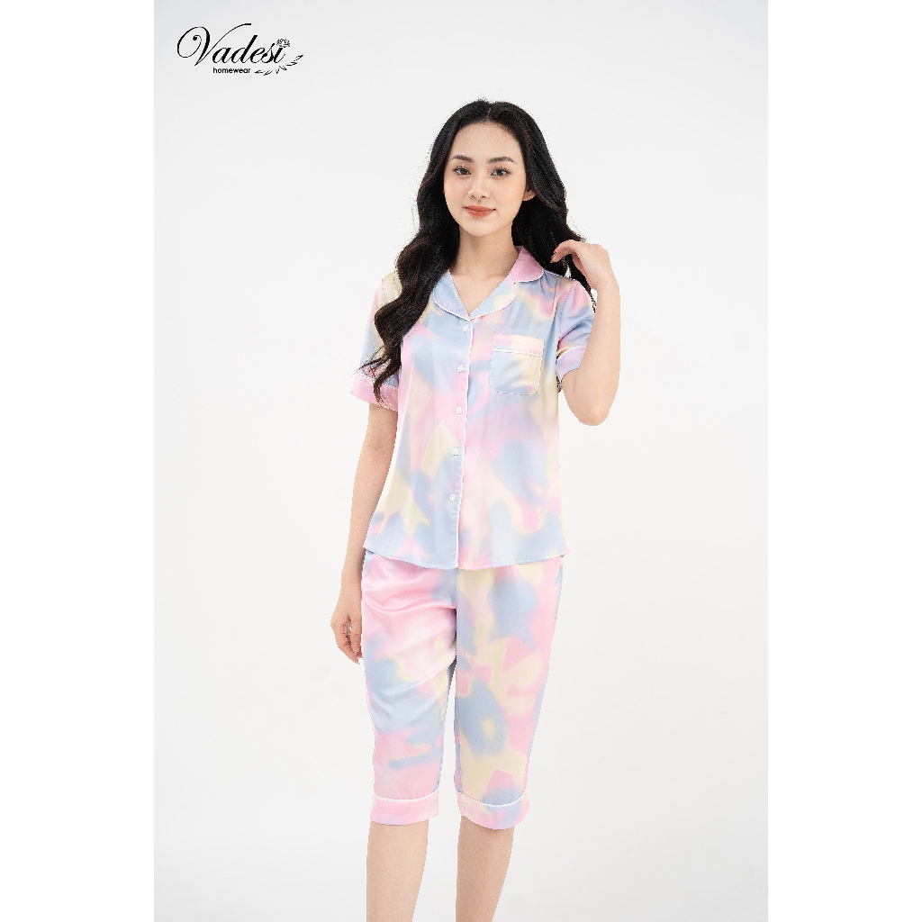 Đồ Ngủ Nữ VADESI Bộ Pijama Lửng Tay Ngắn Lụa Cao Cấp Mặc Nhà Đẹp Mùa Hè Thoáng Mát Mềm Mịn Thấm Hút