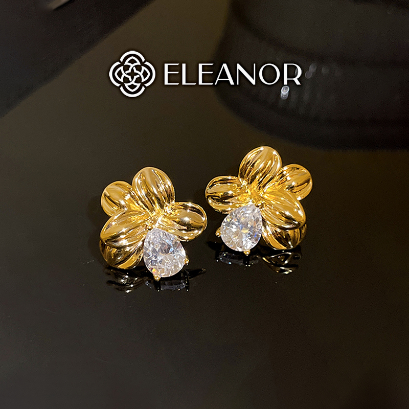 Bông tai nữ chuôi bạc 925 Eleanor Accessories hình bông hoa đính đá phụ kiện trang sức 5649