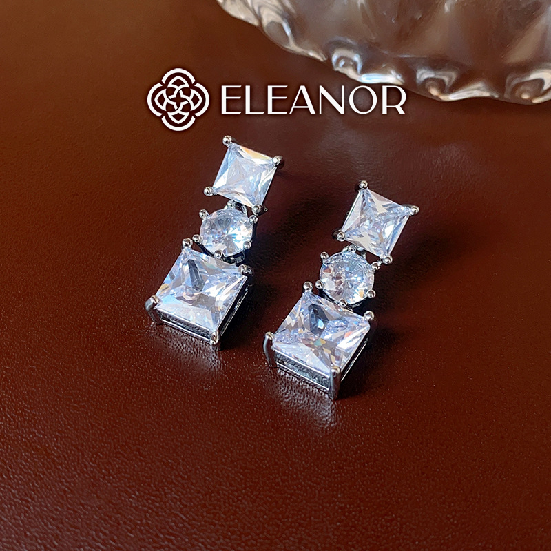 Bông tai nữ chuôi bạc 925 Eleanor Accessories dáng dài đính đá phụ kiện trang sức 5648