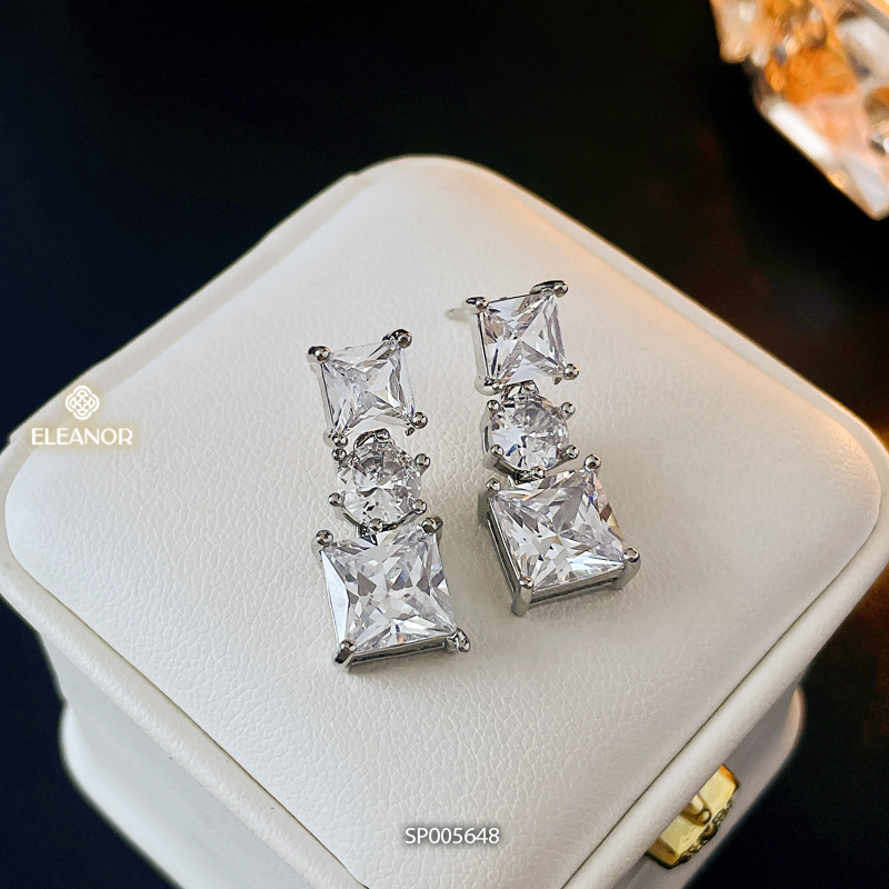 Bông tai nữ chuôi bạc 925 Eleanor Accessories dáng dài đính đá phụ kiện trang sức 5648