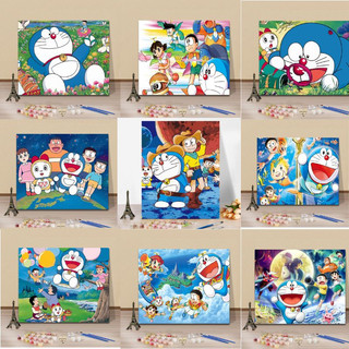 Tranh hóa số, tranh tô màu theo số,tranh sơn dầu, tô màu tranh theo số doraemon có khung 40x50cm