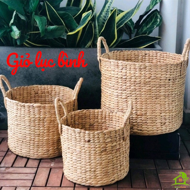 Giỏ sọt lục bình (bèo tây) đựng đồ - Giỏ trồng cây giả decor trang trí đã xử lý chống mốc