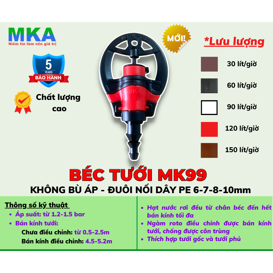 Béc MK99 - không bù áp - đuôi PE 7mm