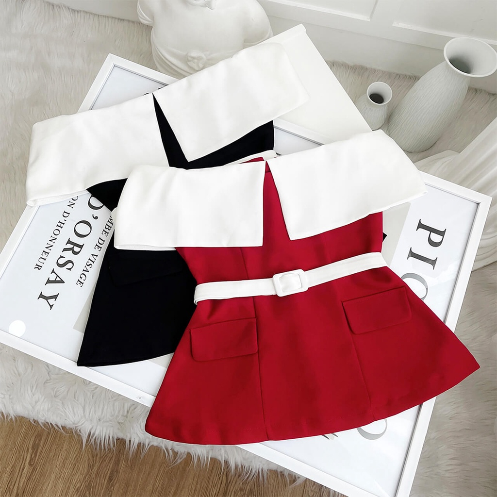 Áo Peplum kiểu dáng trễ vai chất liêu tuyết mưa siêu xinh