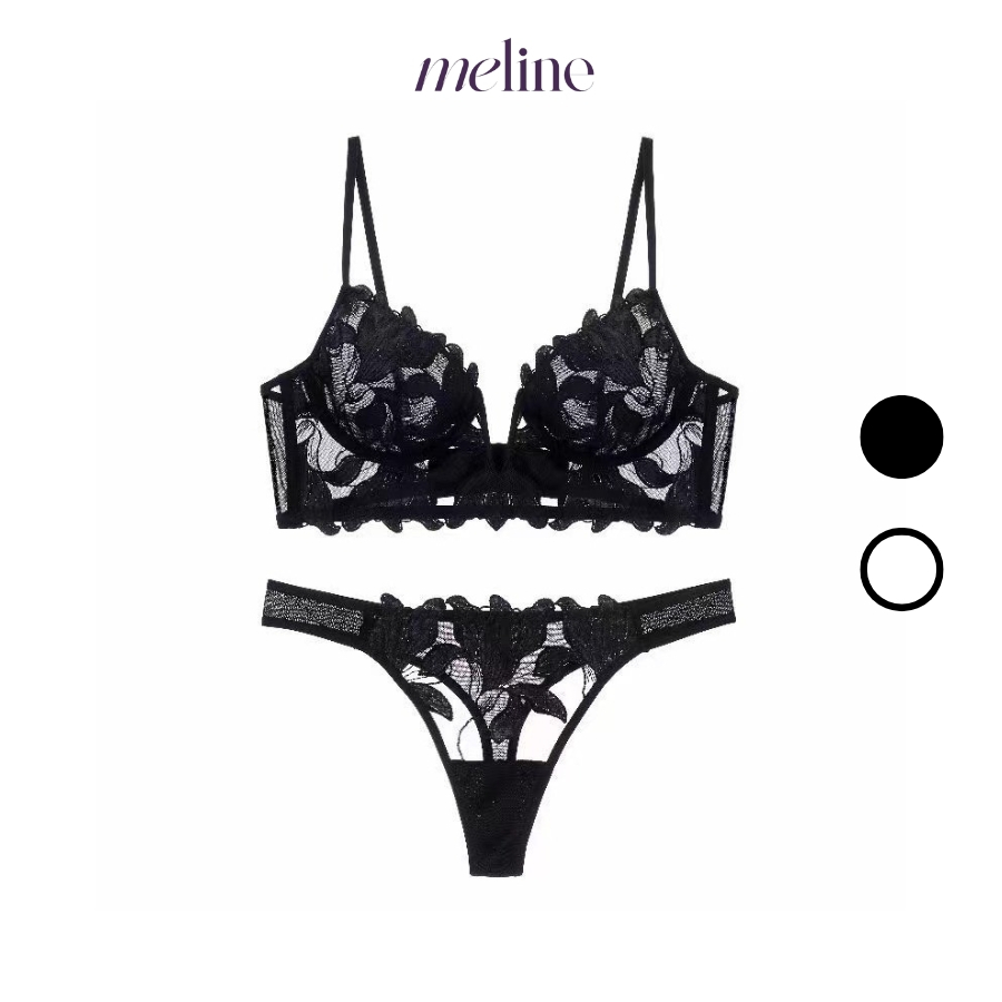 Bộ Đồ Lót Nội Y Corset Cao Cấp Ren Có Gọng, Không Mút Co Giãn Layla Set Màu Đen Meline gợi cảm