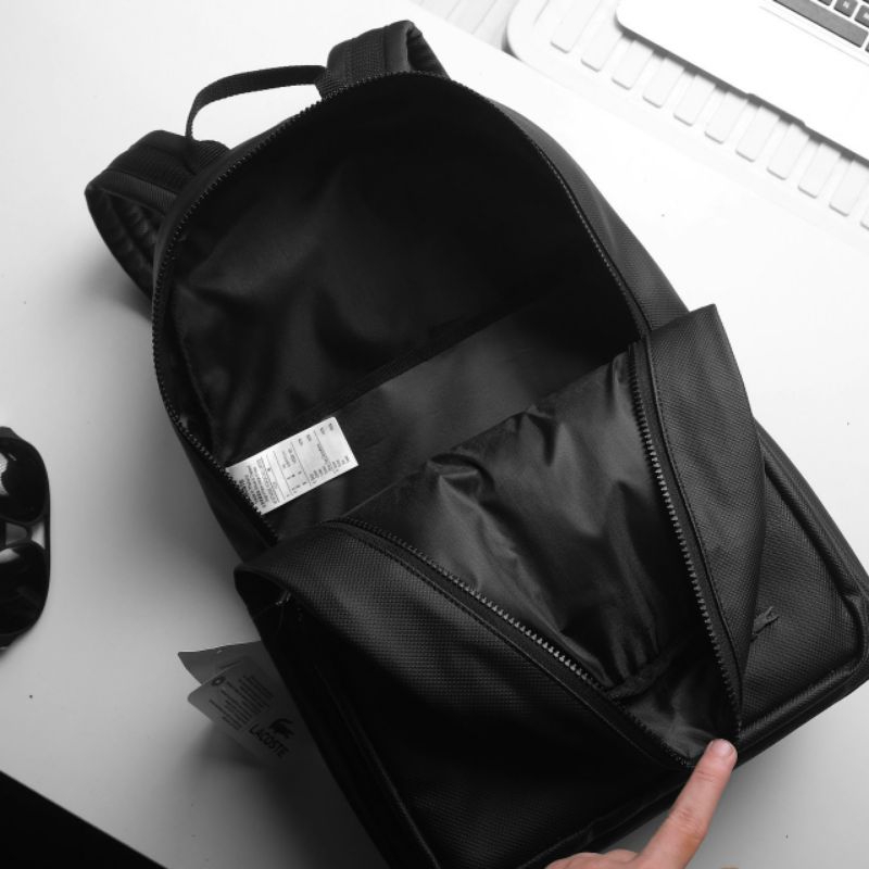 Balo đeo vai cho Nam nữ BACKPACK LACOSTE màu đen, thiết kế đơn giản, chất liệu chống thấm