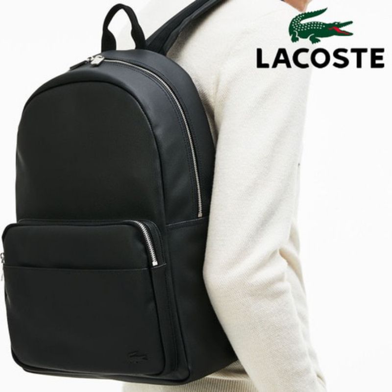 Balo đeo vai cho Nam nữ BACKPACK LACOSTE màu đen, thiết kế đơn giản, chất liệu chống thấm