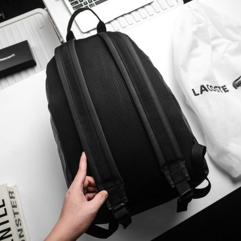 Balo đeo vai cho Nam nữ BACKPACK LACOSTE màu đen, thiết kế đơn giản, chất liệu chống thấm