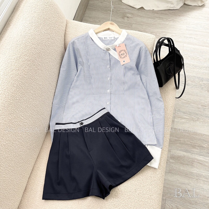 Áo sơ mi kẻ xanh phối cổ , Áo  sơ mi dài tay phong cách hàn quốc / ginastore