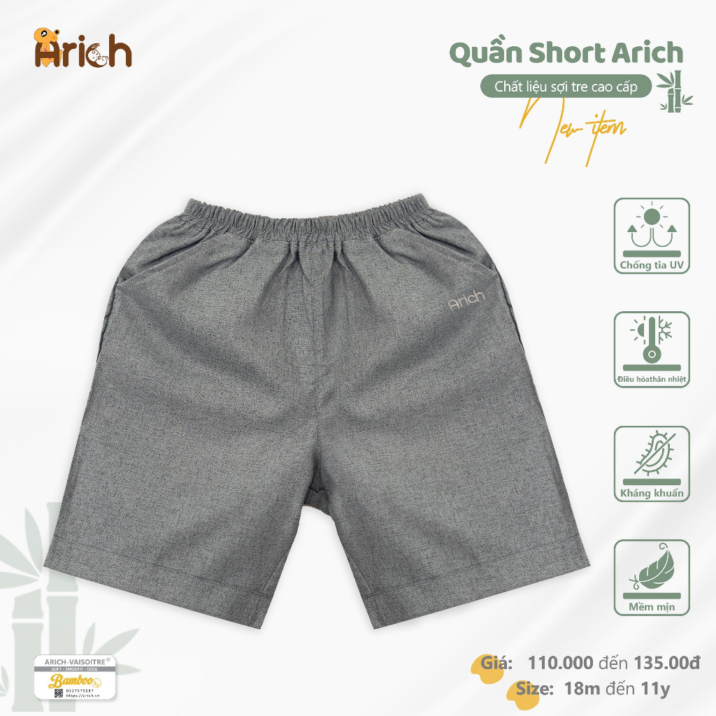 Quần short sợi tre Arich size 11kg-35 kg