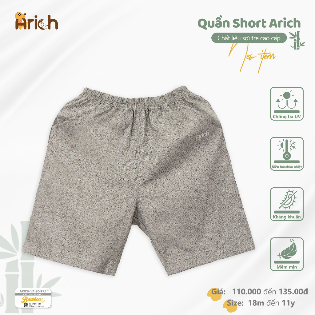 Quần short sợi tre Arich size 11kg-35 kg