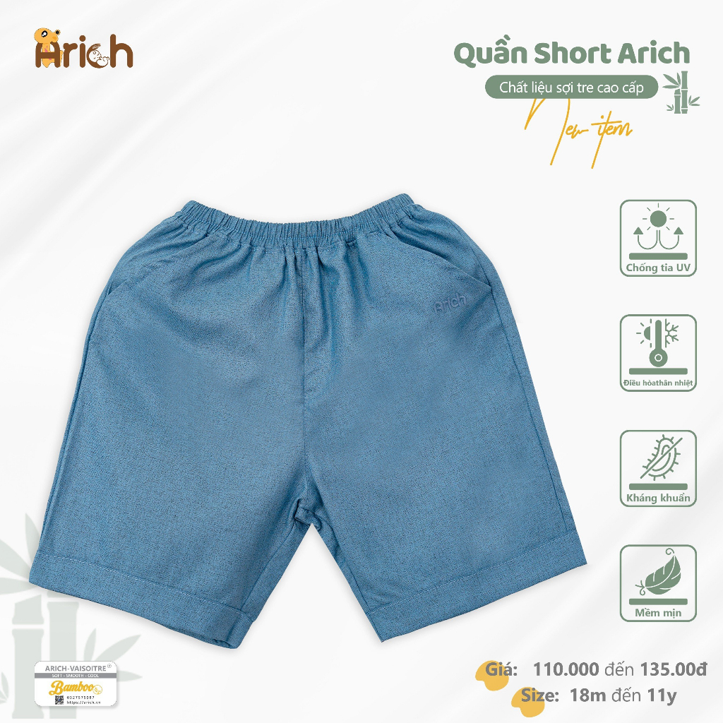 Quần short sợi tre Arich size 11kg-35 kg