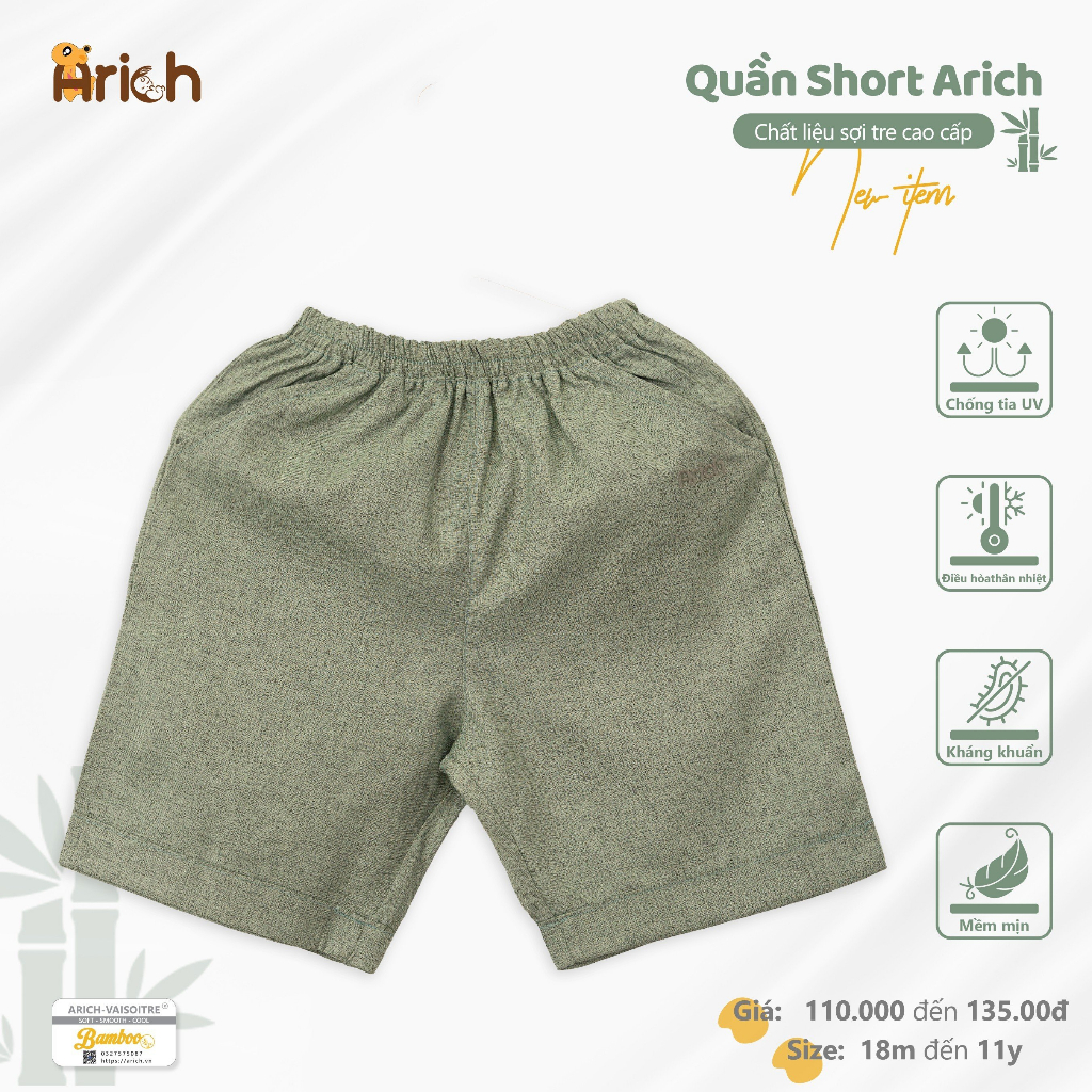 Quần short sợi tre Arich size 11kg-35 kg