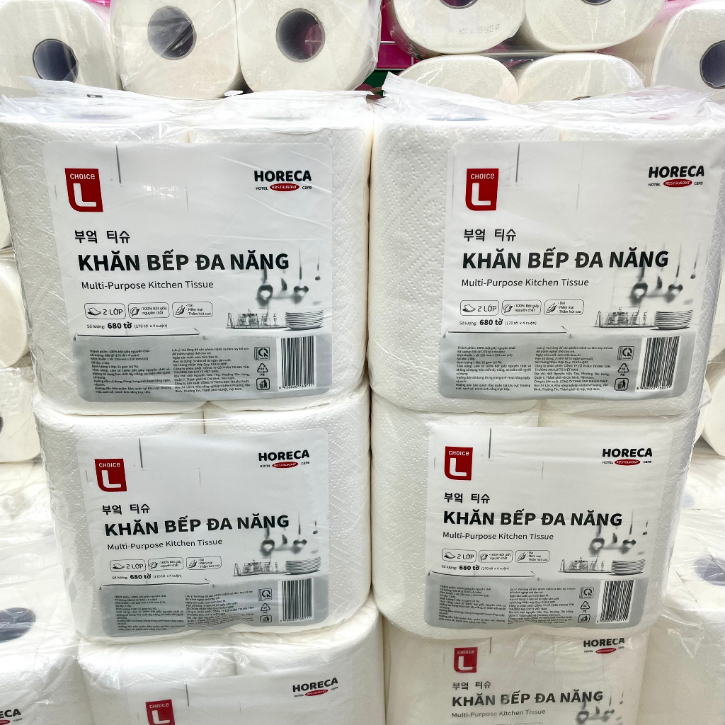 Lốc 4 Cuộn Lớn - Khăn Bếp Đa Năng Choice L 2 Lớp 680 Tờ - 170 Tờ/ Cuộn